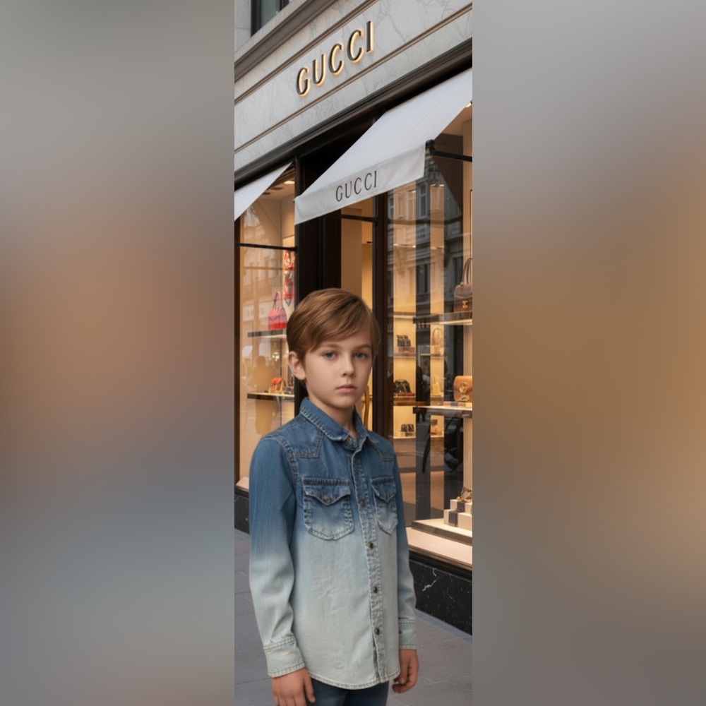 Authentic Gucci luxury designer boys ombré denim button-down shirt sz 4